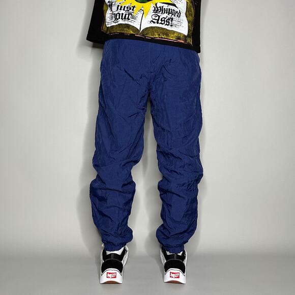 Vintage 90s Puma Track Pants Mens S Navy Blue Nylon Joggers White Drawstrings - Picture 3 of 4